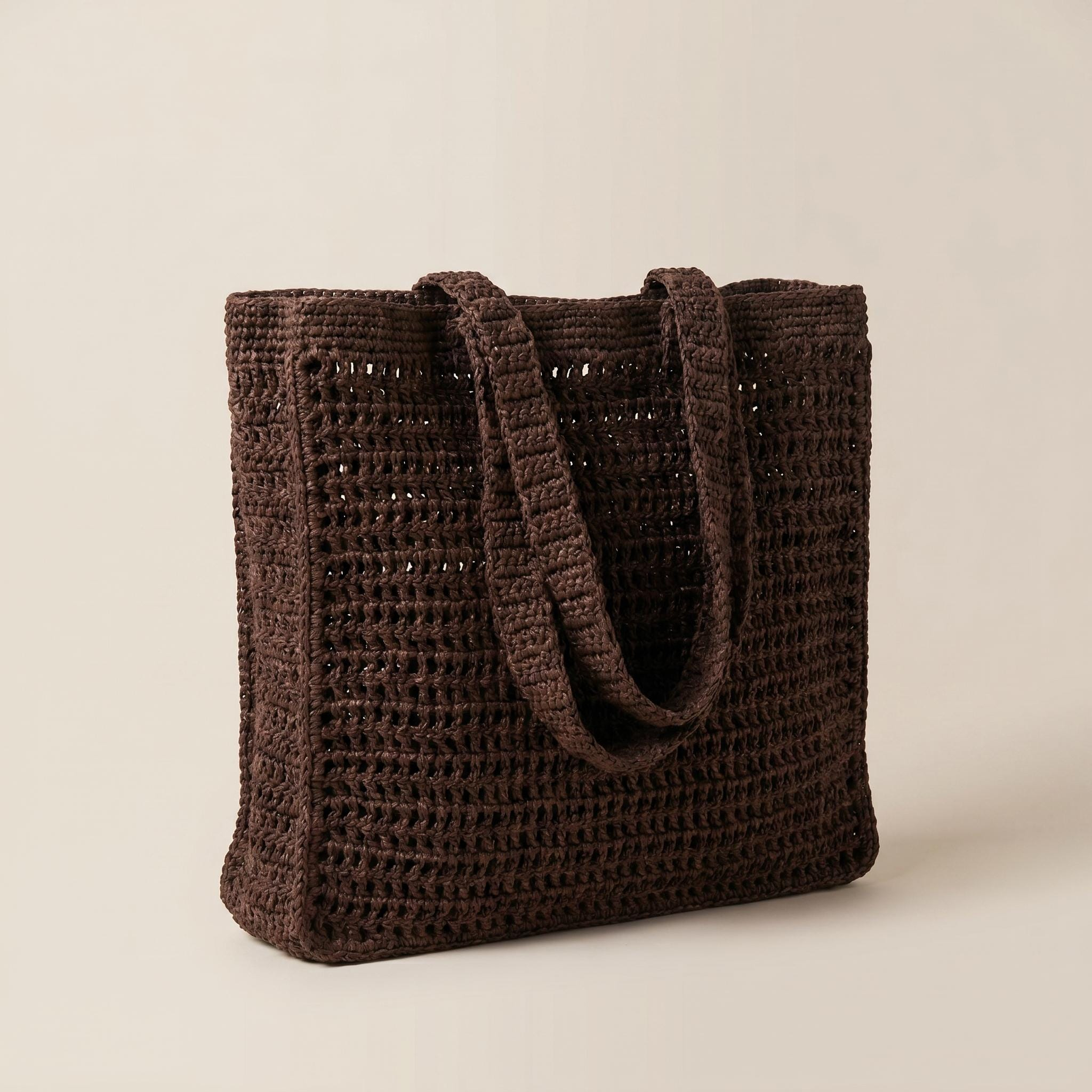 Brown Crochet Woven Tote Bag - Image 2