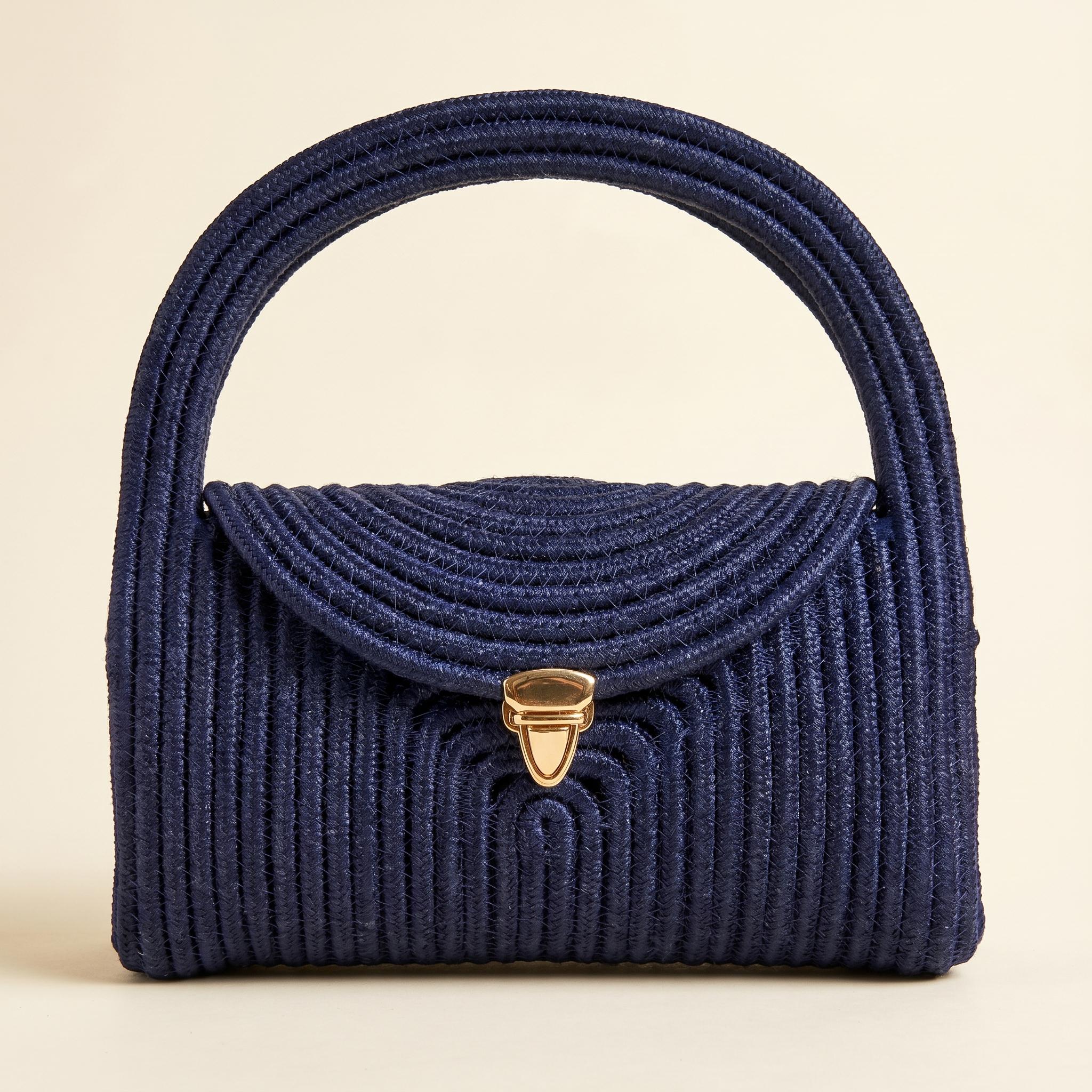 Navy Ribbed Knit Structured Handbag - Image 2