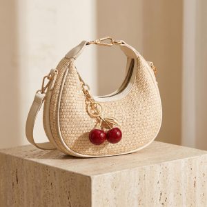 Cherry Charm Woven Vacation Shoulder Bag