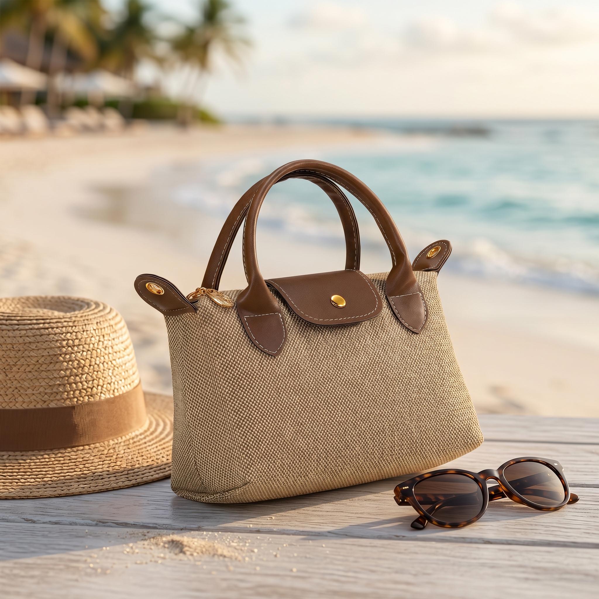 Beige Canvas Vacation Mini Crossbody Bag