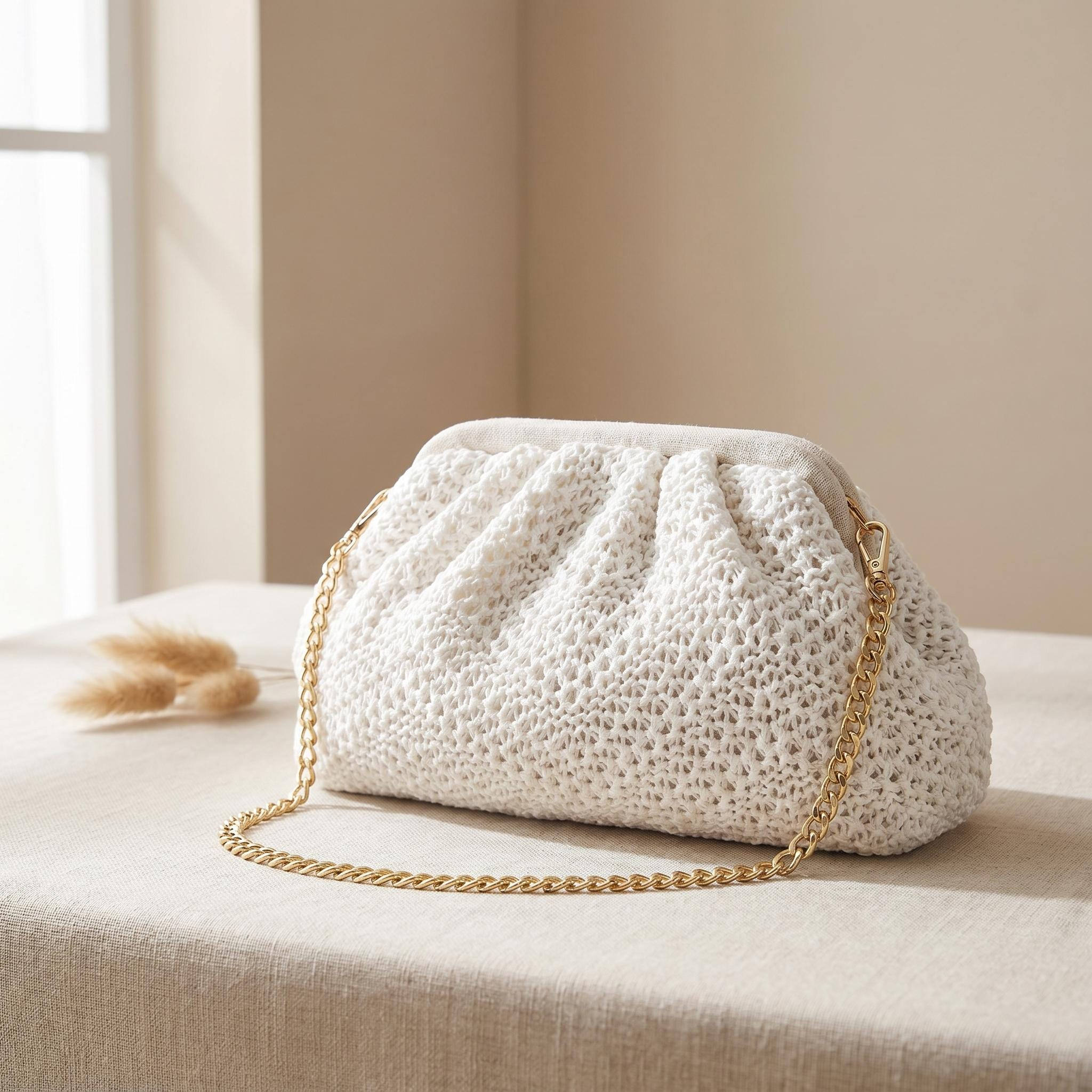 White Crochet Vacation Chain Clutch Bag - Image 2