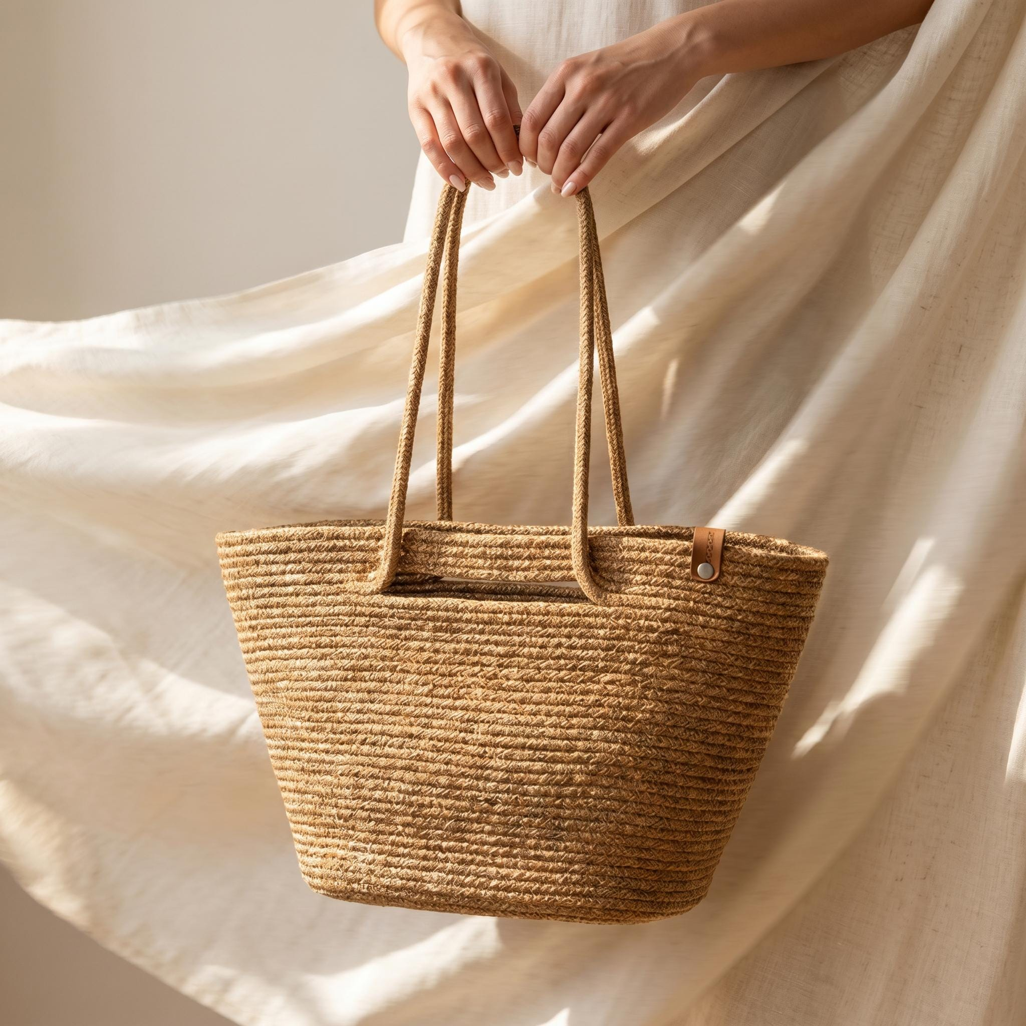 Natural Straw Woven Vacation Tote Bag - Image 2