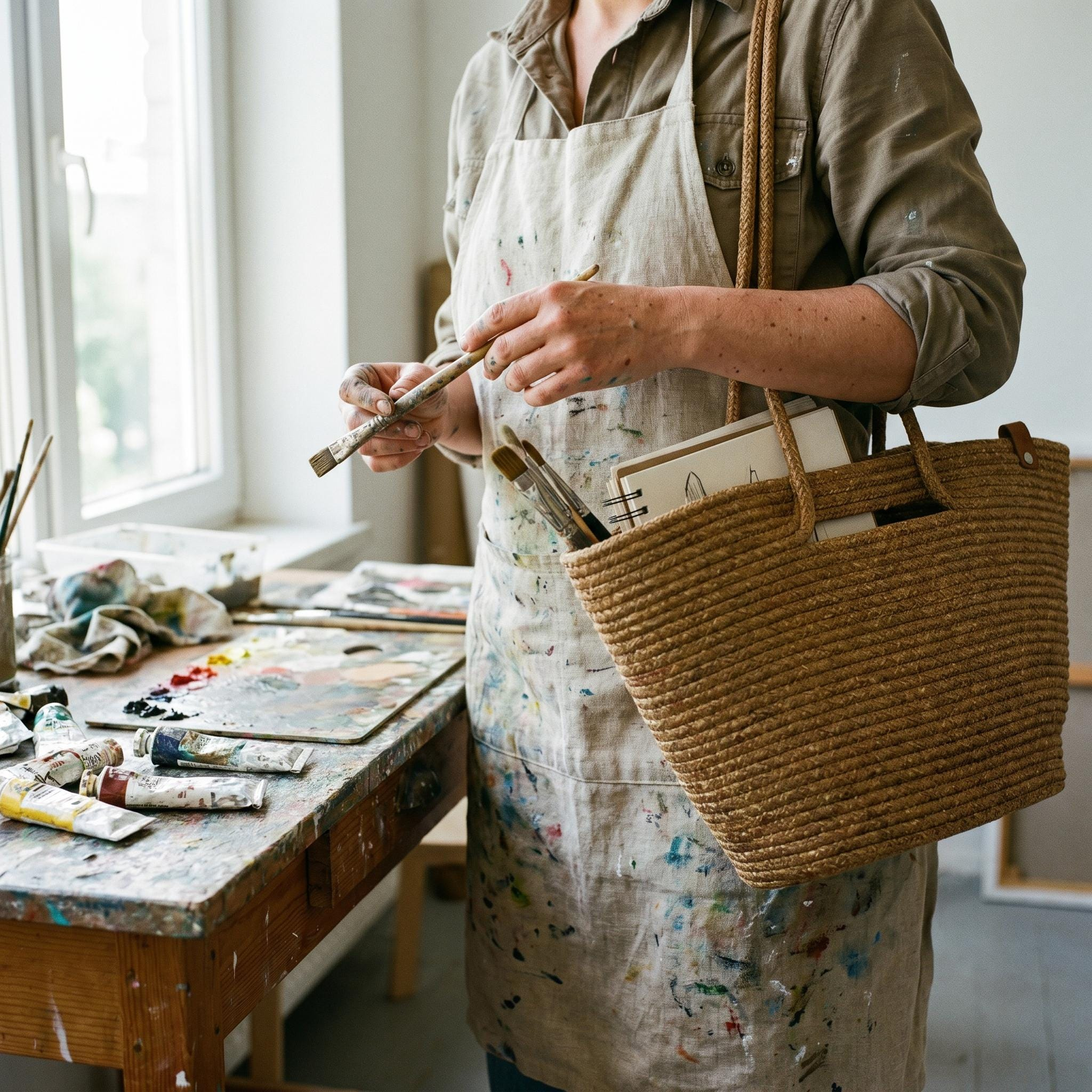 Natural Straw Woven Vacation Tote Bag - Image 3