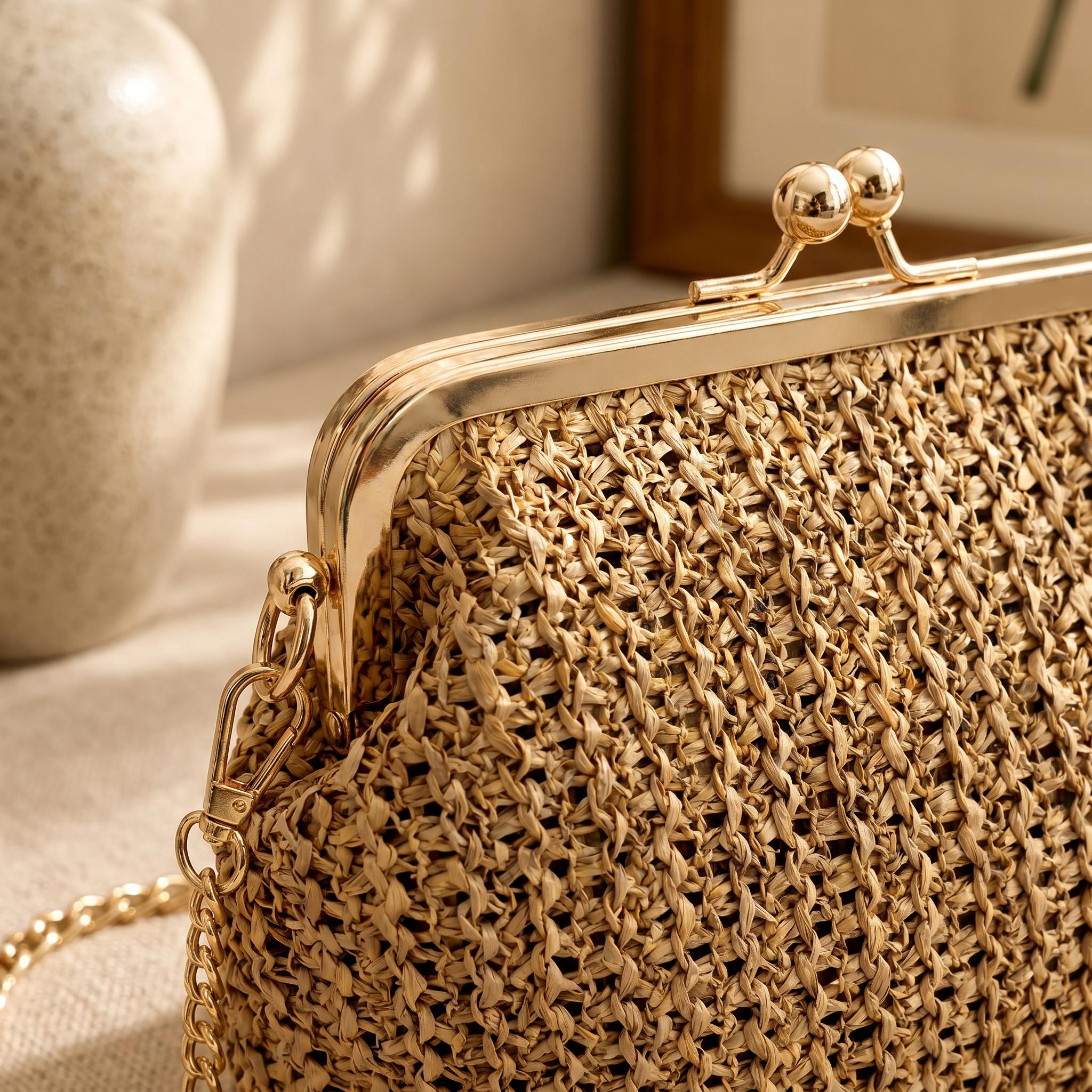 Kiss Lock Woven Vacation Shoulder Bag - Image 3