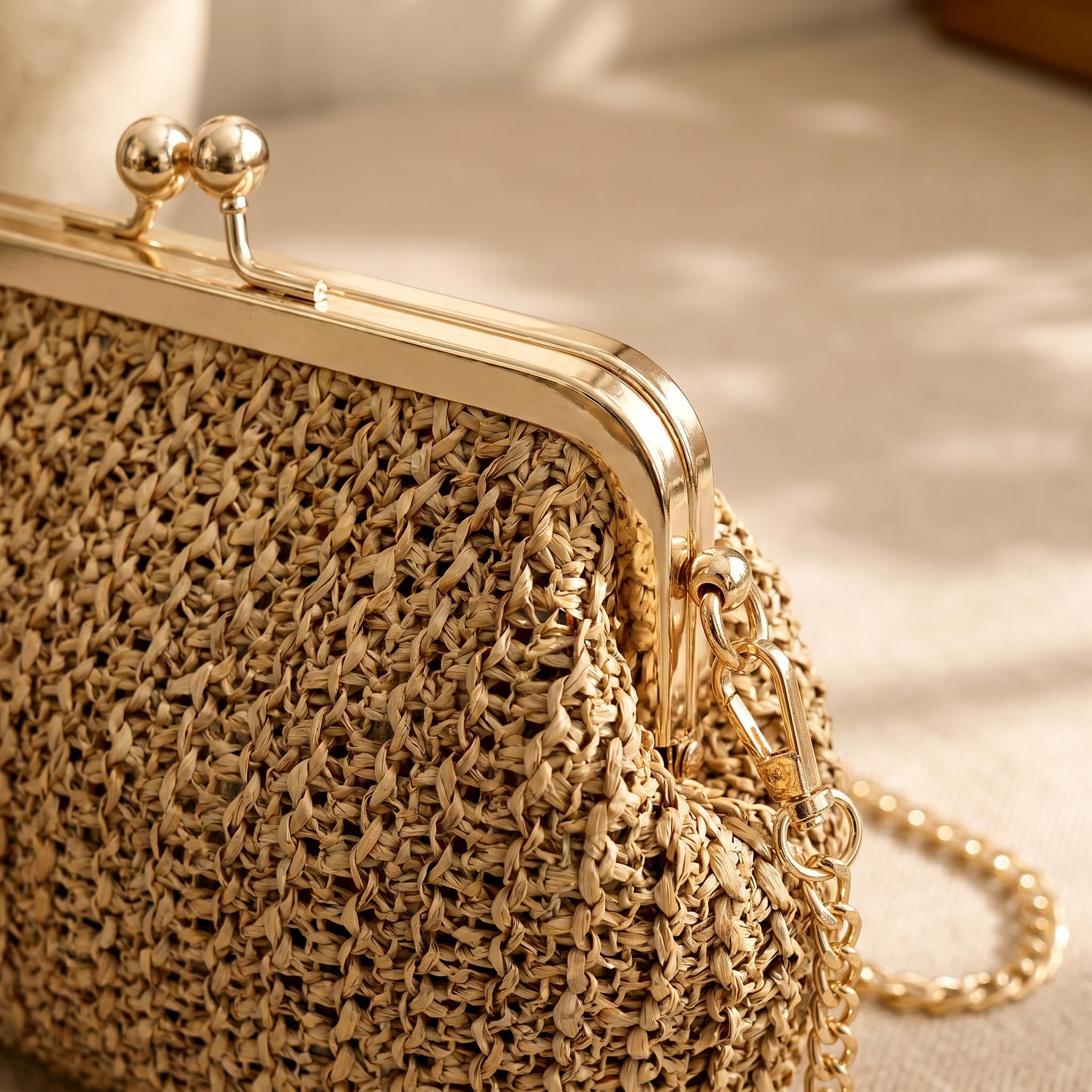 Kiss Lock Woven Vacation Shoulder Bag - Image 5
