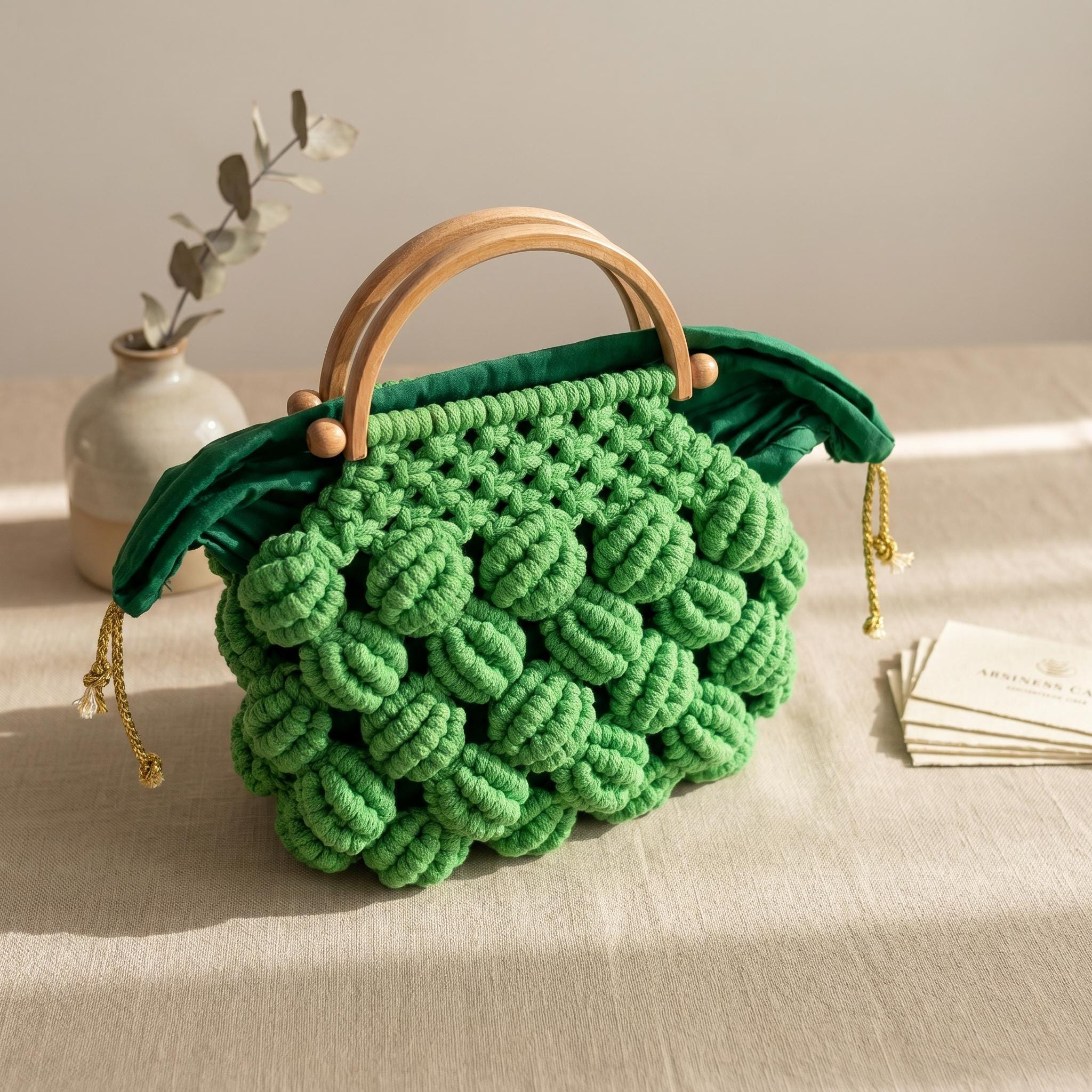 Green Macrame Woven Vacation Handbag - Image 2