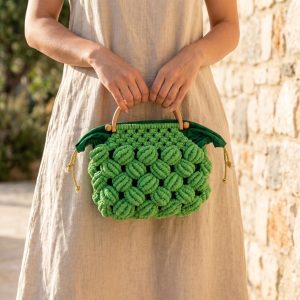 Green Macrame Woven Vacation Handbag
