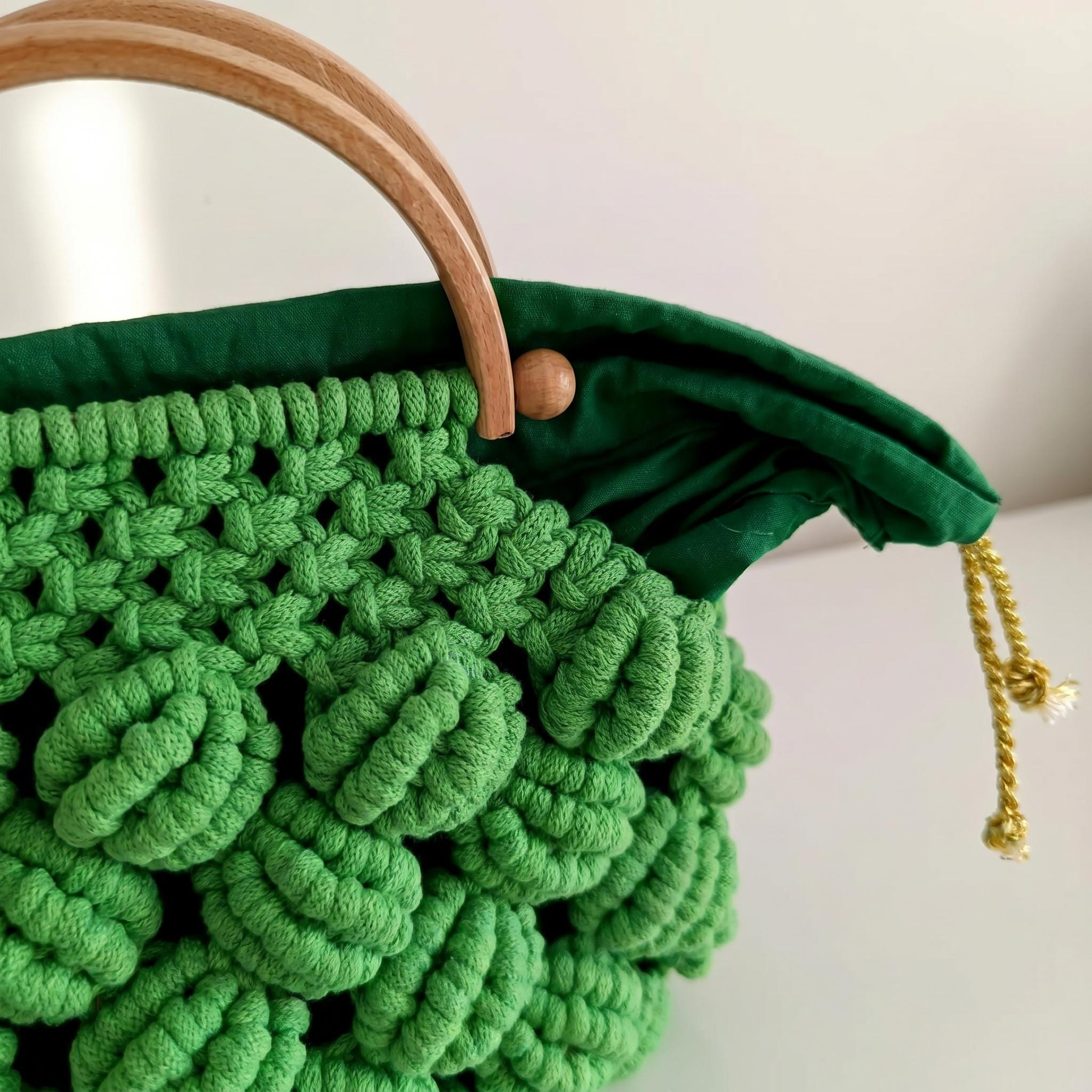 Green Macrame Woven Vacation Handbag - Image 4