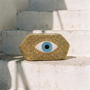 Evil Eye Woven Straw Vacation Clutch Bag
