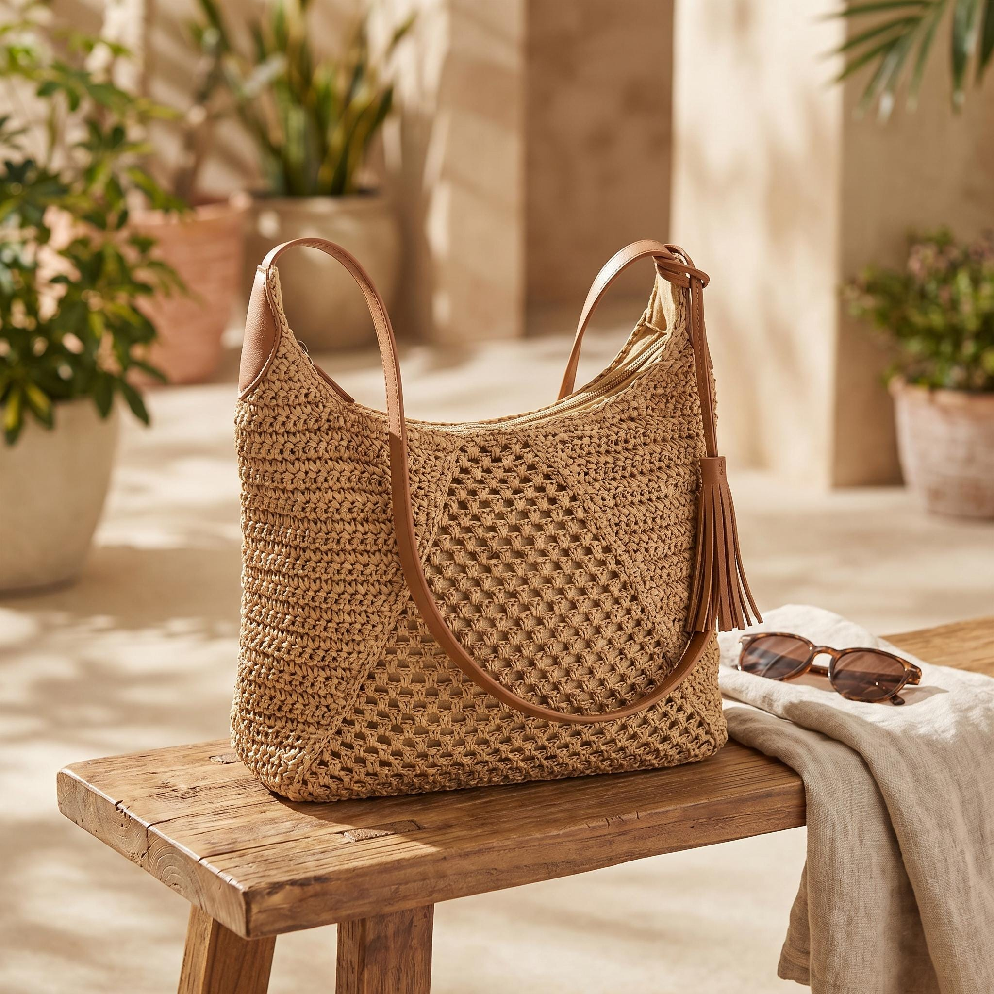 Boho Woven Vacation Hobo Shoulder Bag