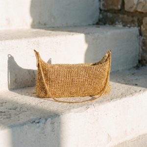 Gold Woven Vacation Shoulder Bag with Chain Strap