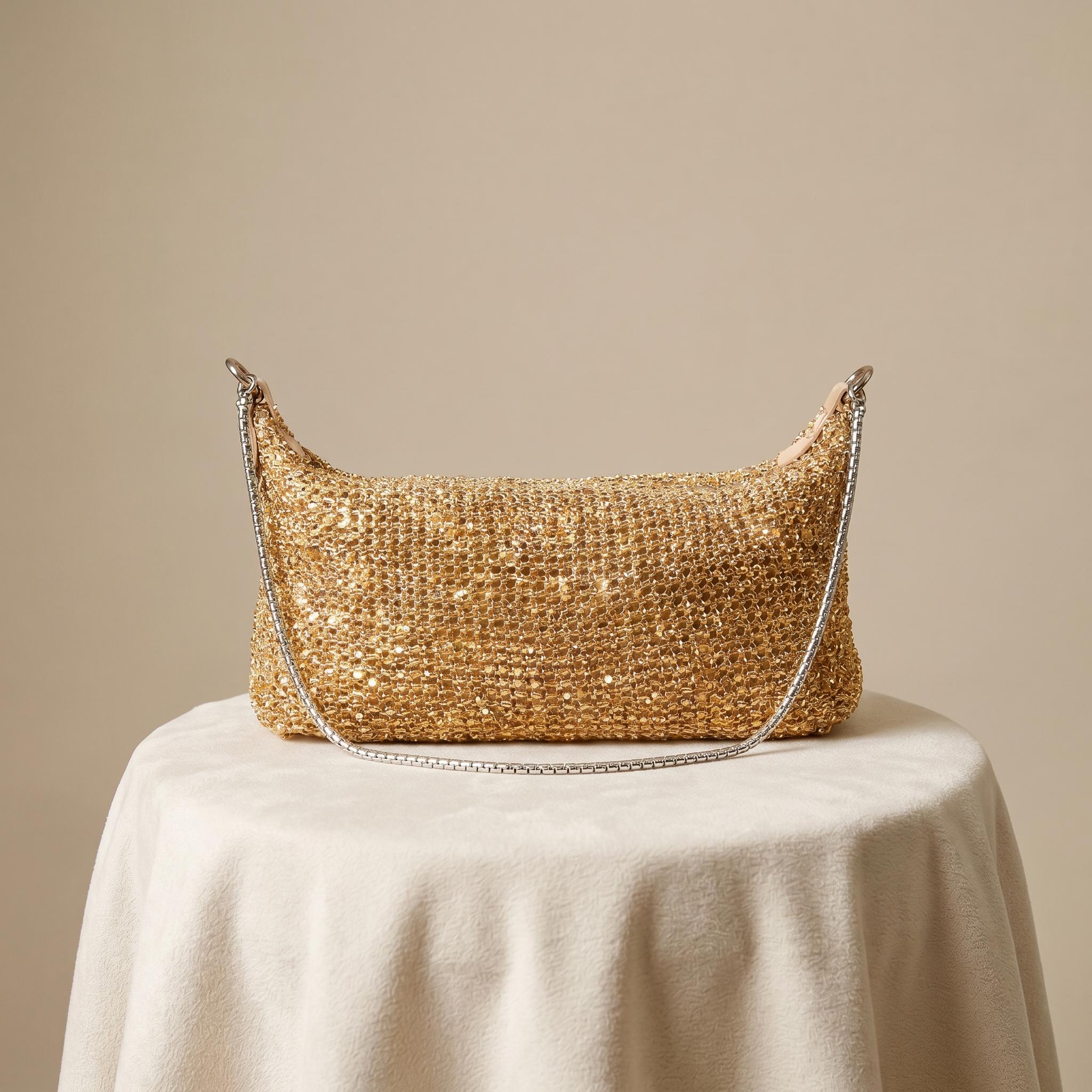 Gold Woven Vacation Shoulder Bag with Chain Strap - Image 3